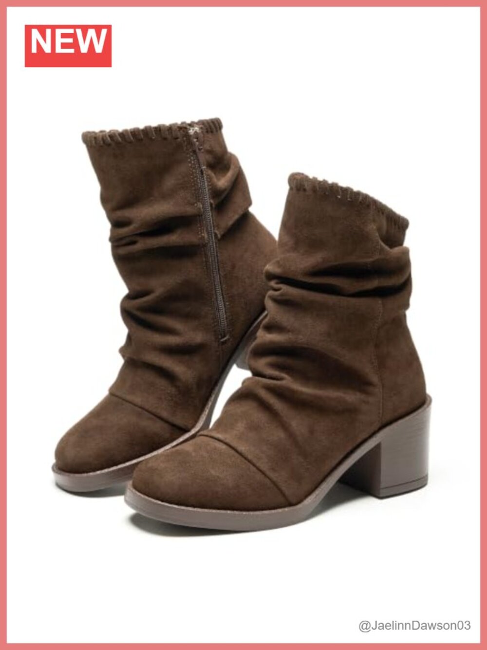 Genuine Leather Slouch Ankle Boots Block Heel Zip Comfort